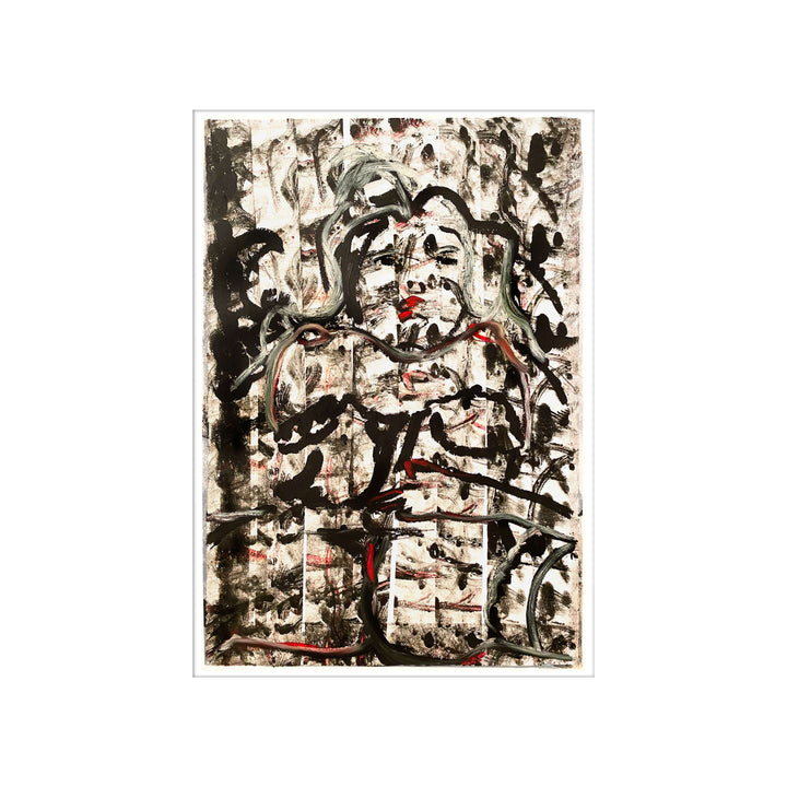 Manhattan COVID Nude No 2 V2, by Robert Santore ©2020. Framed & unframed, hand painted artist proof monoprint, watercolor and gouache on the finest archival hot press cotton rag paper with hand torn edges. Available as a limited edition giclée.