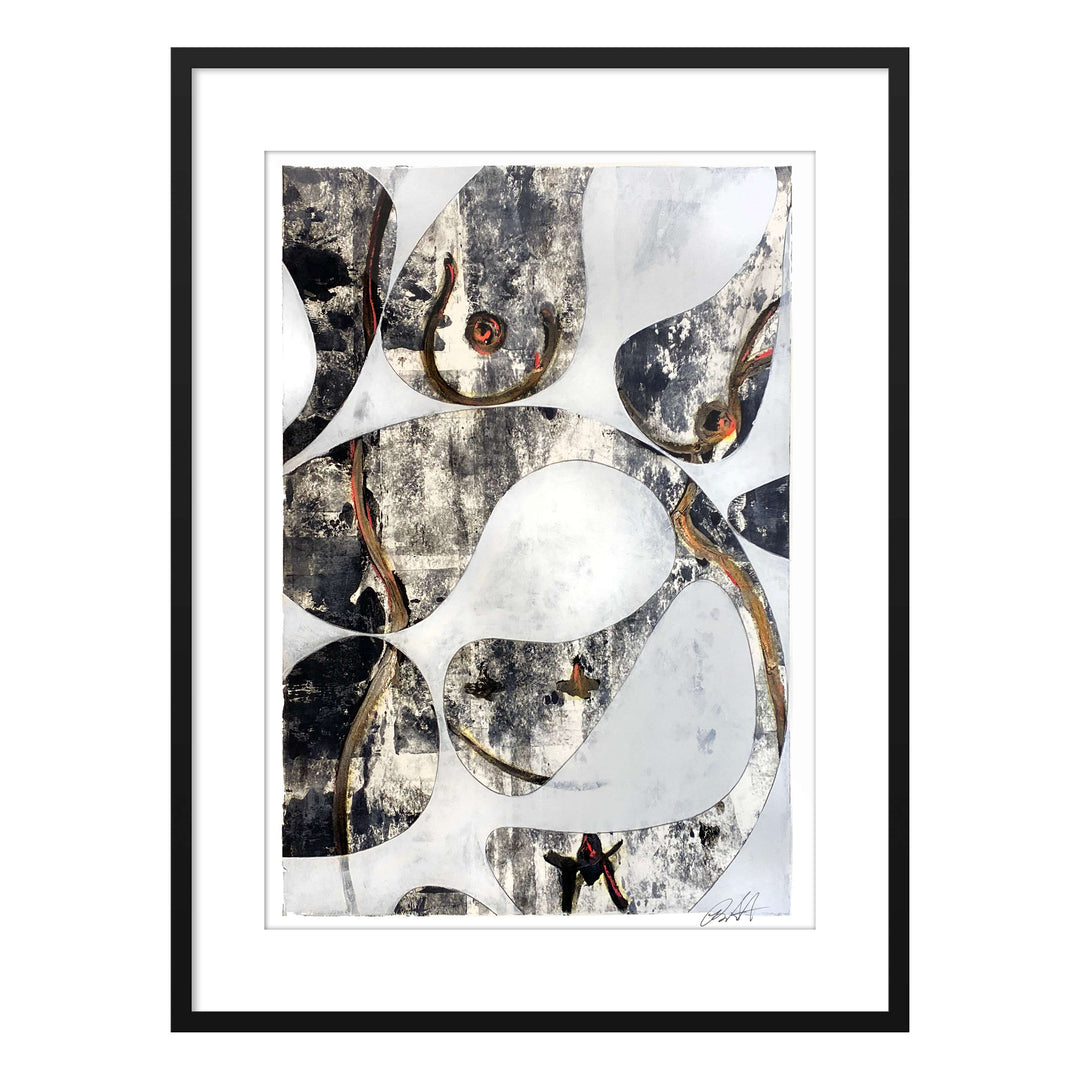 Manhattan COVID Nude No 4 V2, by Robert Santore ©2020. Framed & unframed, hand painted artist proof monoprint, watercolor and gouache on the finest archival hot press cotton rag paper with hand torn edges. Available as a limited edition giclée.