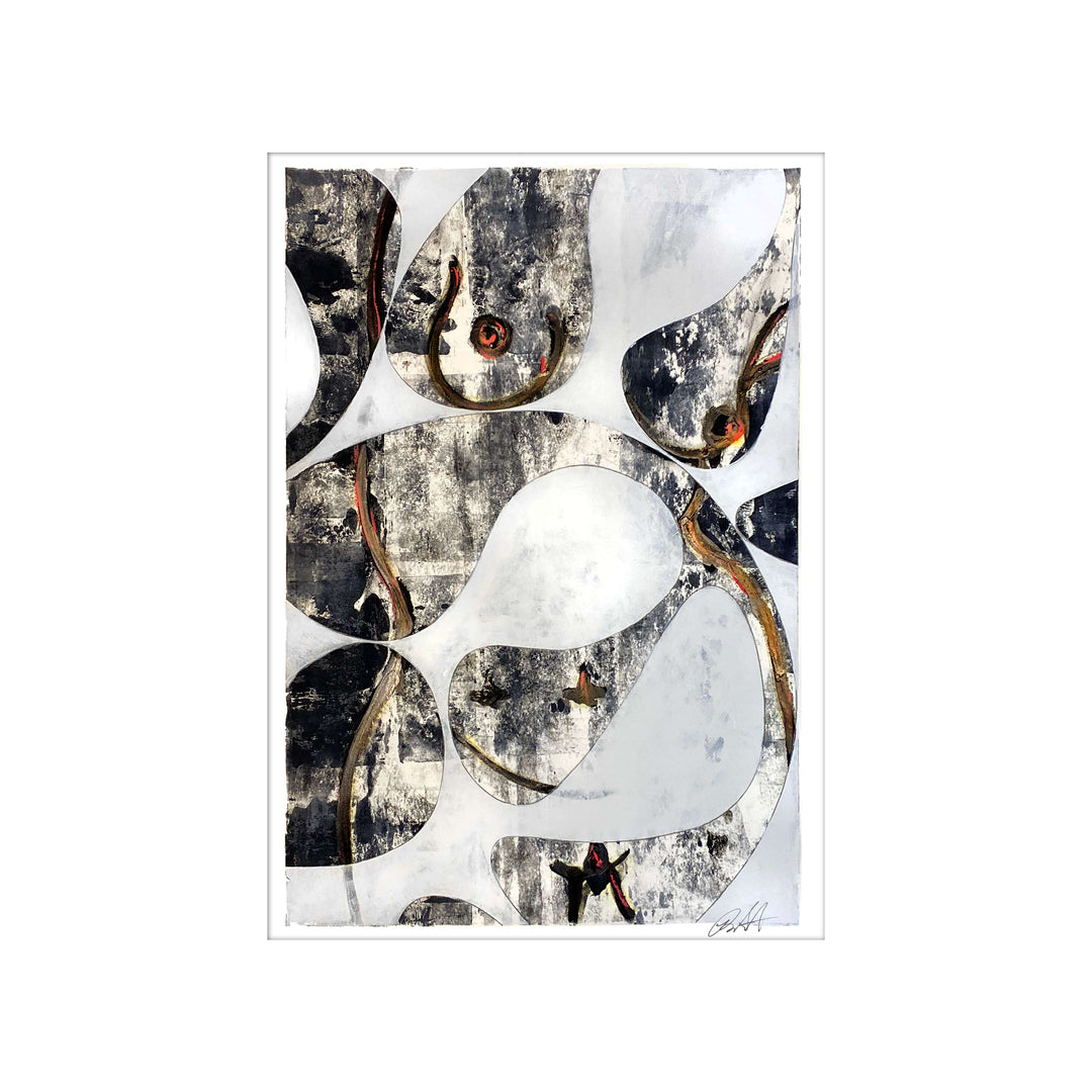 Manhattan COVID Nude No 4 V2, by Robert Santore ©2020. Framed & unframed, hand painted artist proof monoprint, watercolor and gouache on the finest archival hot press cotton rag paper with hand torn edges. Available as a limited edition giclée.