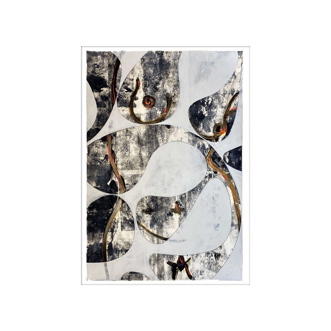 Manhattan COVID Nude No 4 V2, by Robert Santore ©2020. Framed & unframed, hand painted artist proof monoprint, watercolor and gouache on the finest archival hot press cotton rag paper with hand torn edges. Available as a limited edition giclée.