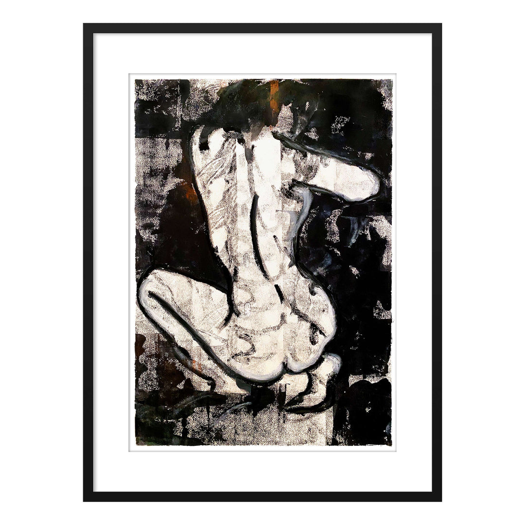 Manhattan COVID Nude No 3 V1, by Robert Santore ©2020. Framed & unframed, hand painted artist proof monoprint, watercolor and gouache on the finest archival hot press cotton rag paper with hand torn edges. Available as a limited edition giclée.