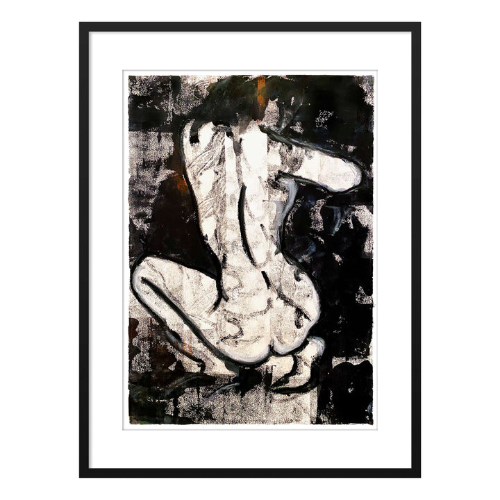 Manhattan COVID Nude No 3 V1, by Robert Santore ©2020. Framed & unframed, hand painted artist proof monoprint, watercolor and gouache on the finest archival hot press cotton rag paper with hand torn edges. Available as a limited edition giclée.