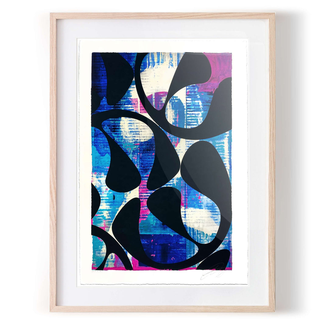 Ocean Blue No 2.1, by Robert Santore ©2020. Framed, hand painted artist proof monoprint, watercolor and gouache on the finest archival hot press cotton rag paper with hand torn edges. Available as a limited edition giclée.