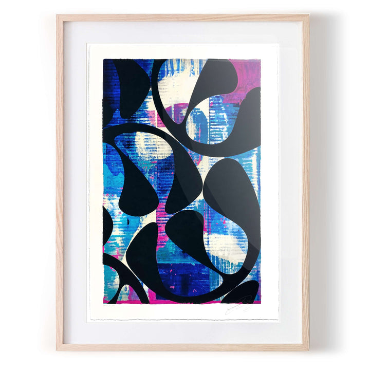 Ocean Blue No 2.1, by Robert Santore ©2020. Framed, hand painted artist proof monoprint, watercolor and gouache on the finest archival hot press cotton rag paper with hand torn edges. Available as a limited edition giclée.