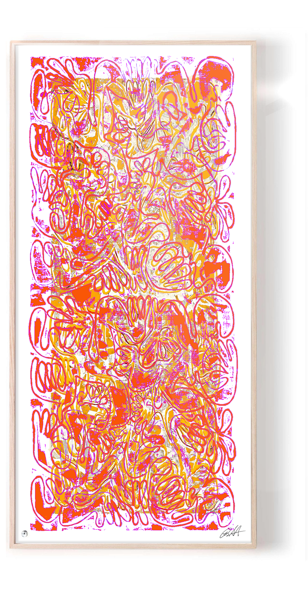 "COVID CHAOS Lido Island" by Robert Santore ©2021. Framed, Hand painted artist silkscreen print, hand printed on the finest archival cold press cotton rag paper with hand torn edges. Painted in the Soho studio.