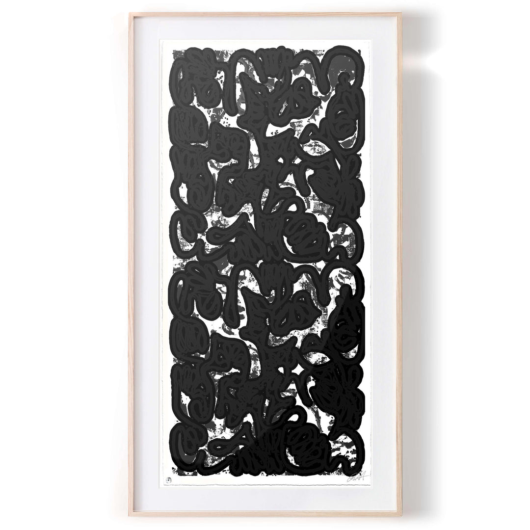 "PAN AM 69 Black No 1" by Robert Santore ©2021. Framed, Hand painted artist silkscreen print, hand printed on the finest archival cold press cotton rag paper with hand torn edges. Painted in the Texas studio.