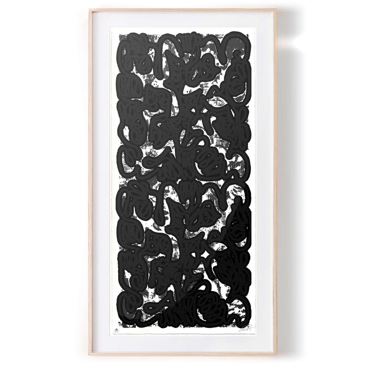"PAN AM 69 Black No 1" by Robert Santore ©2021. Framed, Hand painted artist silkscreen print, hand printed on the finest archival cold press cotton rag paper with hand torn edges. Painted in the Texas studio.