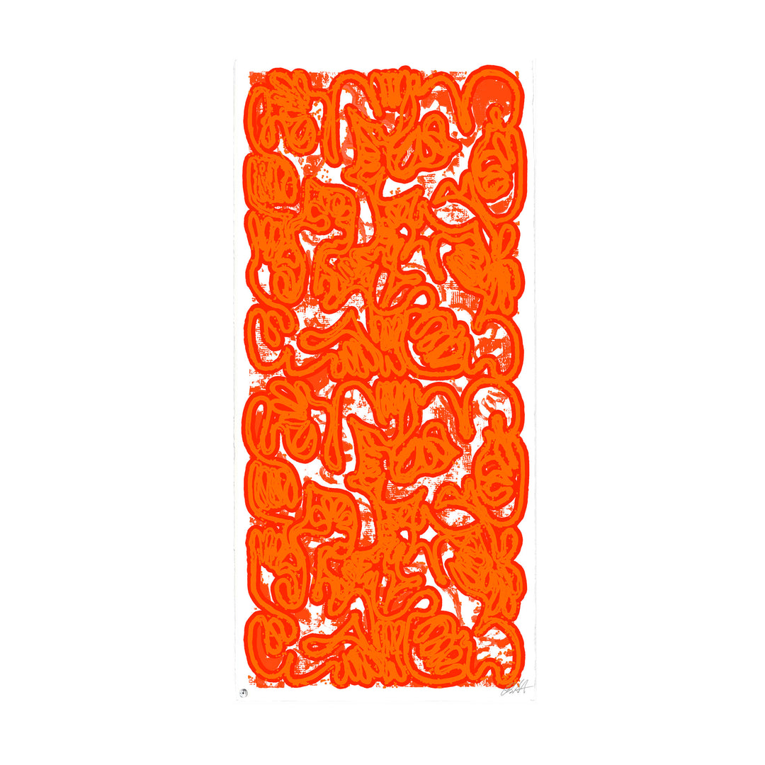 "PAN AM 69 Orange No 1" by Robert Santore ©2021. Framed, Hand painted artist silkscreen print, hand printed on the finest archival cold press cotton rag paper with hand torn edges. Painted in the Texas studio.