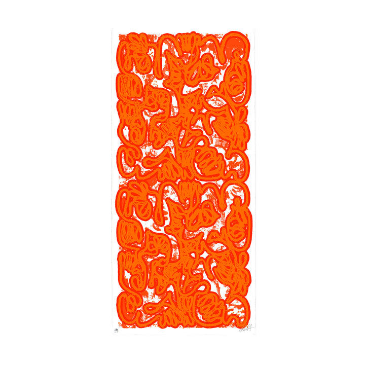 "PAN AM 69 Orange No 1" by Robert Santore ©2021. Framed, Hand painted artist silkscreen print, hand printed on the finest archival cold press cotton rag paper with hand torn edges. Painted in the Texas studio.