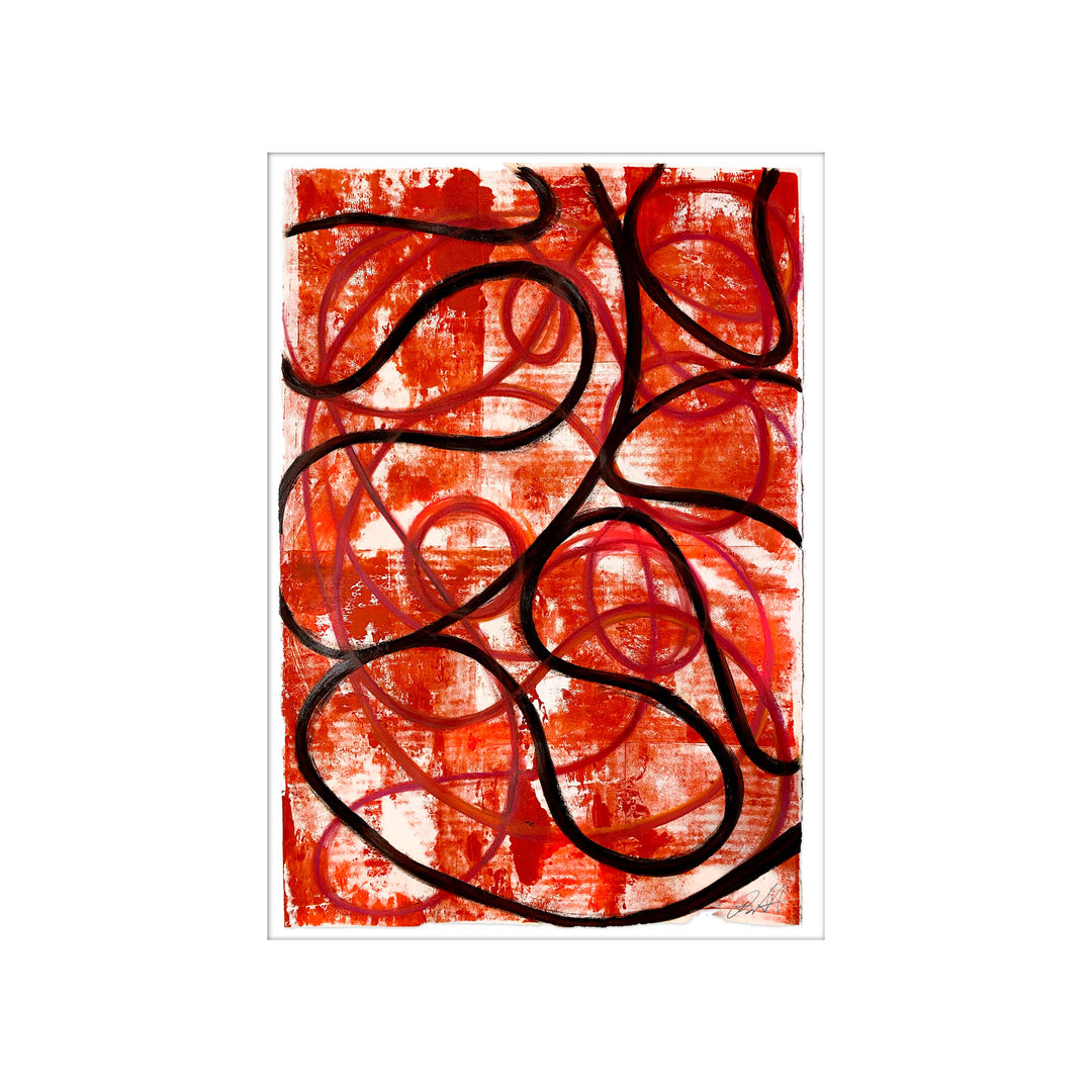 Red Rain 2020 No 4, by Robert Santore ©2020. Framed, hand painted artist proof monoprint, watercolor and gouache on the finest archival hot press cotton rag paper with hand torn edges. Available as a limited edition giclée.