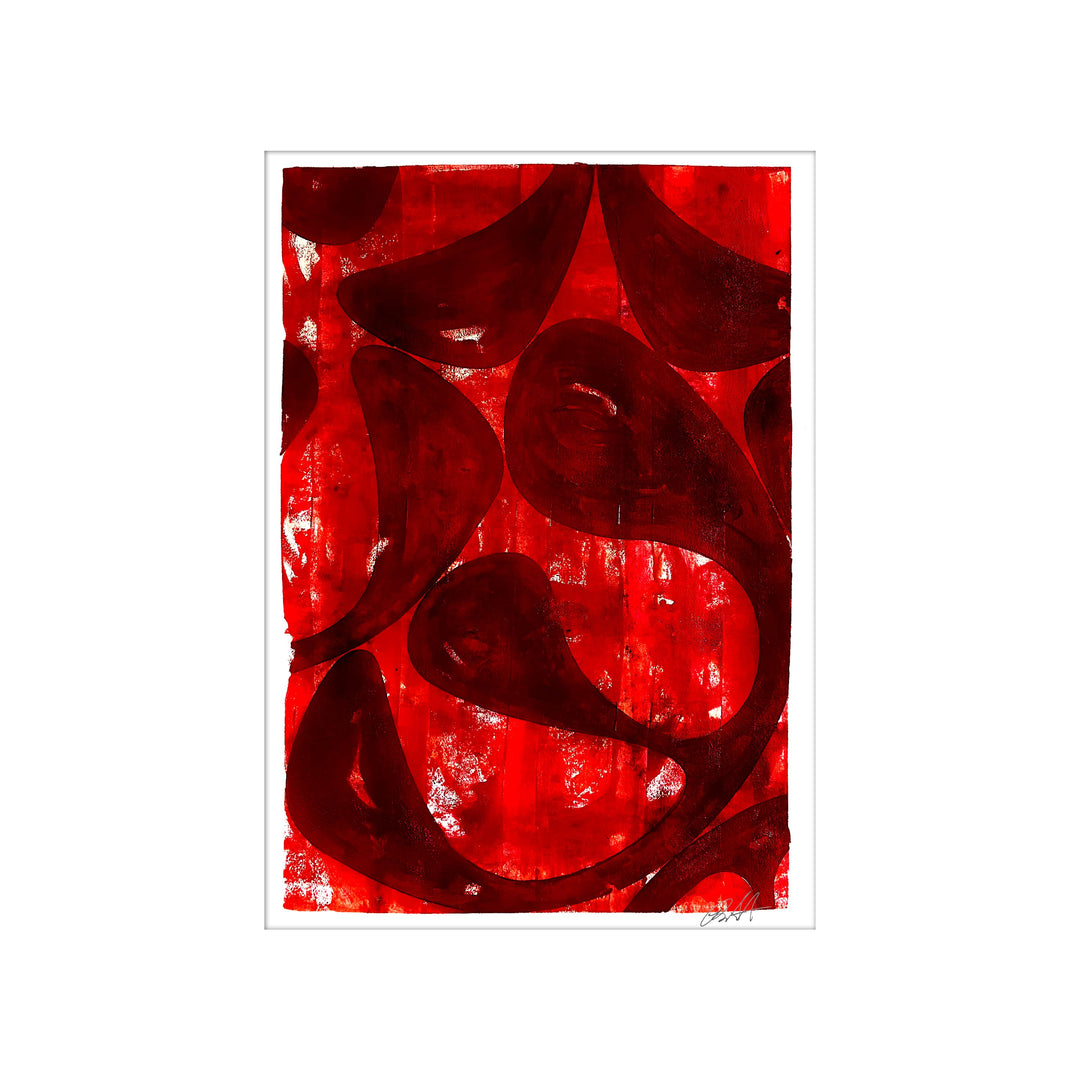 Red Rain 2020 No.1, by Robert Santore ©2020. Framed, hand painted artist proof monoprint, watercolor and gouache on the finest archival hot press cotton rag paper with hand torn edges. Available as a limited edition giclée.