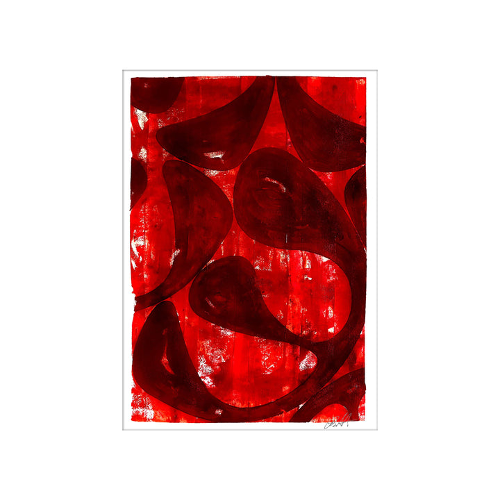 Red Rain 2020 No.1, by Robert Santore ©2020. Framed, hand painted artist proof monoprint, watercolor and gouache on the finest archival hot press cotton rag paper with hand torn edges. Available as a limited edition giclée.