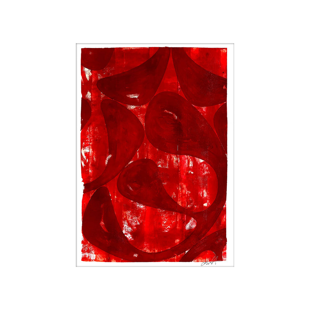 Red Rain 2020 No.1, by Robert Santore ©2020. Framed, hand painted artist proof monoprint, watercolor and gouache on the finest archival hot press cotton rag paper with hand torn edges. Available as a limited edition giclée.