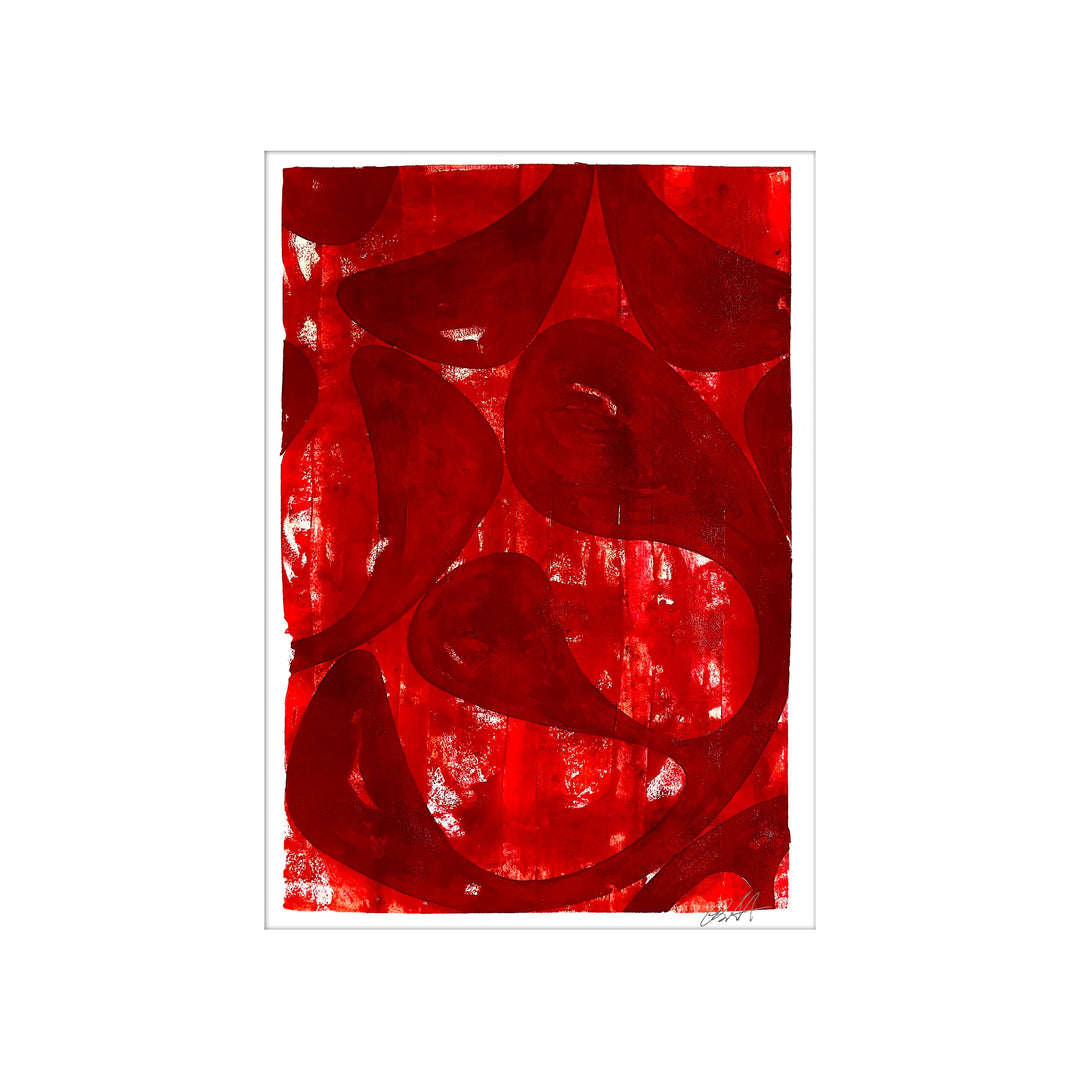 Red Rain 2020 No.1, by Robert Santore ©2020. Framed, hand painted artist proof monoprint, watercolor and gouache on the finest archival hot press cotton rag paper with hand torn edges. Available as a limited edition giclée.