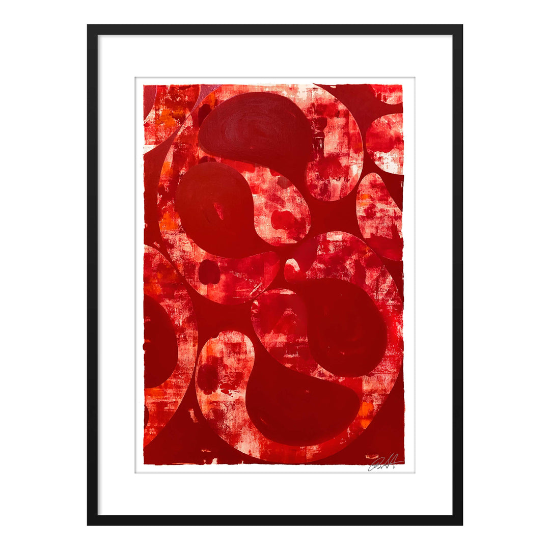 Red Rain 2020 No.2, by Robert Santore ©2020. Framed, hand painted artist proof monoprint, watercolor and gouache on the finest archival hot press cotton rag paper with hand torn edges. Available as a limited edition giclée.