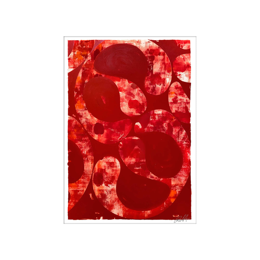 Red Rain 2020 No.2, by Robert Santore ©2020. Framed, hand painted artist proof monoprint, watercolor and gouache on the finest archival hot press cotton rag paper with hand torn edges. Available as a limited edition giclée.