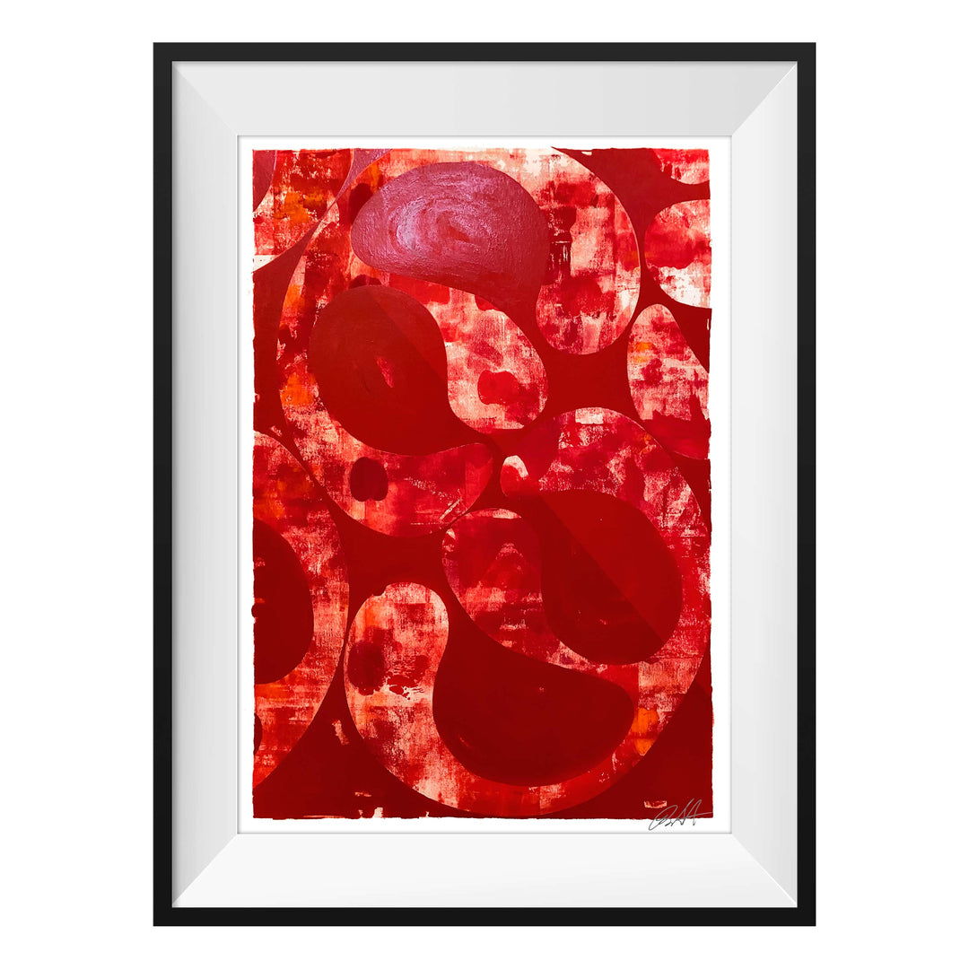 Red Rain 2020 No.2, by Robert Santore ©2020. Framed, hand painted artist proof monoprint, watercolor and gouache on the finest archival hot press cotton rag paper with hand torn edges. Available as a limited edition giclée.