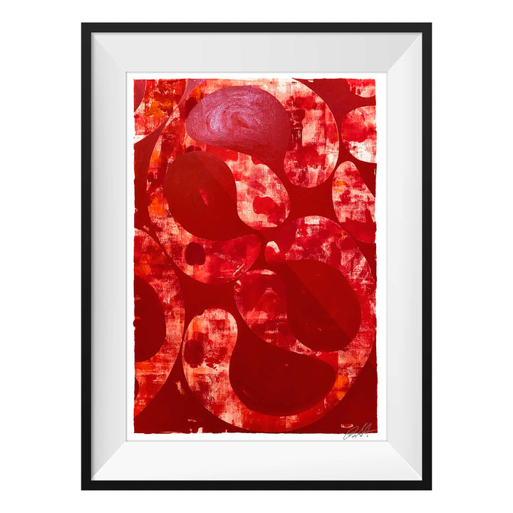 Red Rain 2020 No.2, by Robert Santore ©2020. Framed, hand painted artist proof monoprint, watercolor and gouache on the finest archival hot press cotton rag paper with hand torn edges. Available as a limited edition giclée.