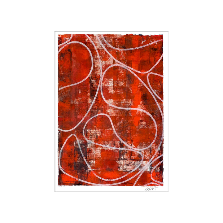Red Rain 2020 No.3, by Robert Santore ©2020. Framed, hand painted artist proof monoprint, watercolor and gouache on the finest archival hot press cotton rag paper with hand torn edges. Available as a limited edition giclée.