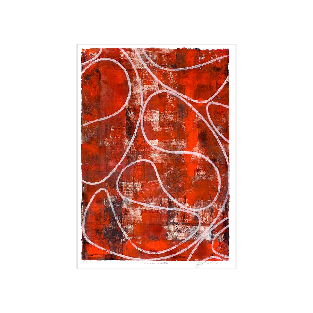 Red Rain 2020 No.3, by Robert Santore ©2020. Framed, hand painted artist proof monoprint, watercolor and gouache on the finest archival hot press cotton rag paper with hand torn edges. Available as a limited edition giclée.