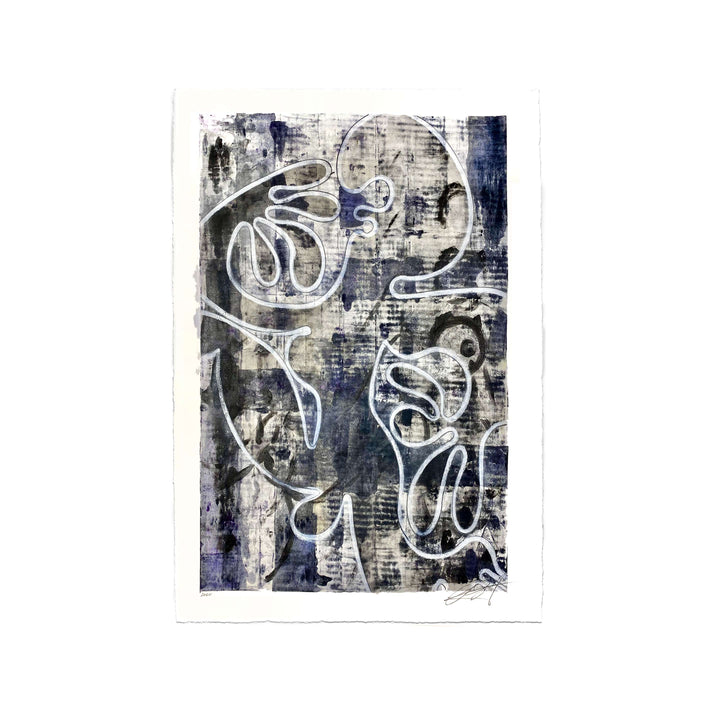 Tavarua Kava Surfer Chief Druku No.1, by Robert Santore ©2020. Framed, hand painted artist proof monoprint, watercolor and gouache on the finest archival hot press cotton rag paper with hand torn edges. Available as a limited edition giclée