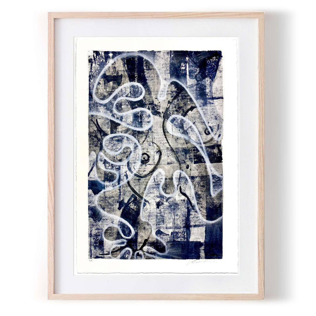 Tavarua Kava Surfer ACA Lalabalavu by Robert Santore ©2020. Framed, hand painted artist proof monoprint, watercolor and gouache on the finest archival hot press cotton rag paper with hand torn edges. Available as a limited edition giclée