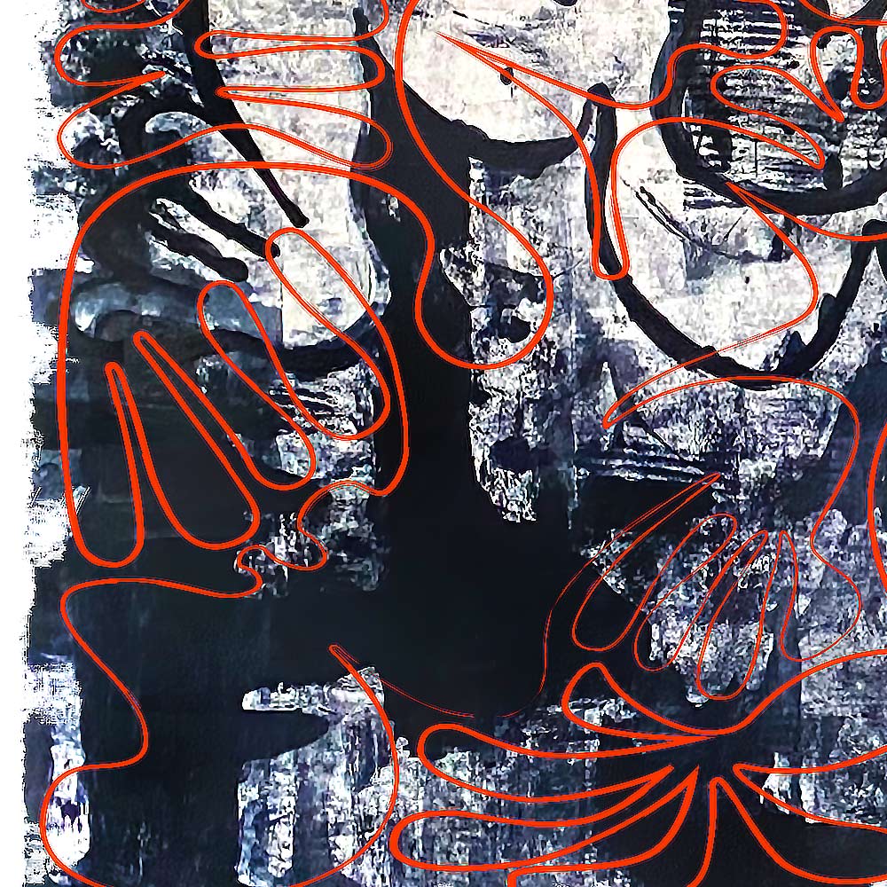 "Tavarua Kava Ghosts: Detail" 2019© by Robert Santore | Hand painted limited edition mono-print on the finest archival hot press cotton rag paper with hand torn edges. Each one is slightly different and is an original on it's own. First painted in 2019 in the Texas studio ending in January of 2021.