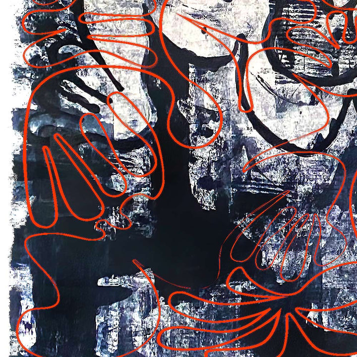 "Tavarua Kava Ghosts: Detail" 2019© by Robert Santore | Hand painted limited edition mono-print on the finest archival hot press cotton rag paper with hand torn edges. Each one is slightly different and is an original on it's own. First painted in 2019 in the Texas studio ending in January of 2021.