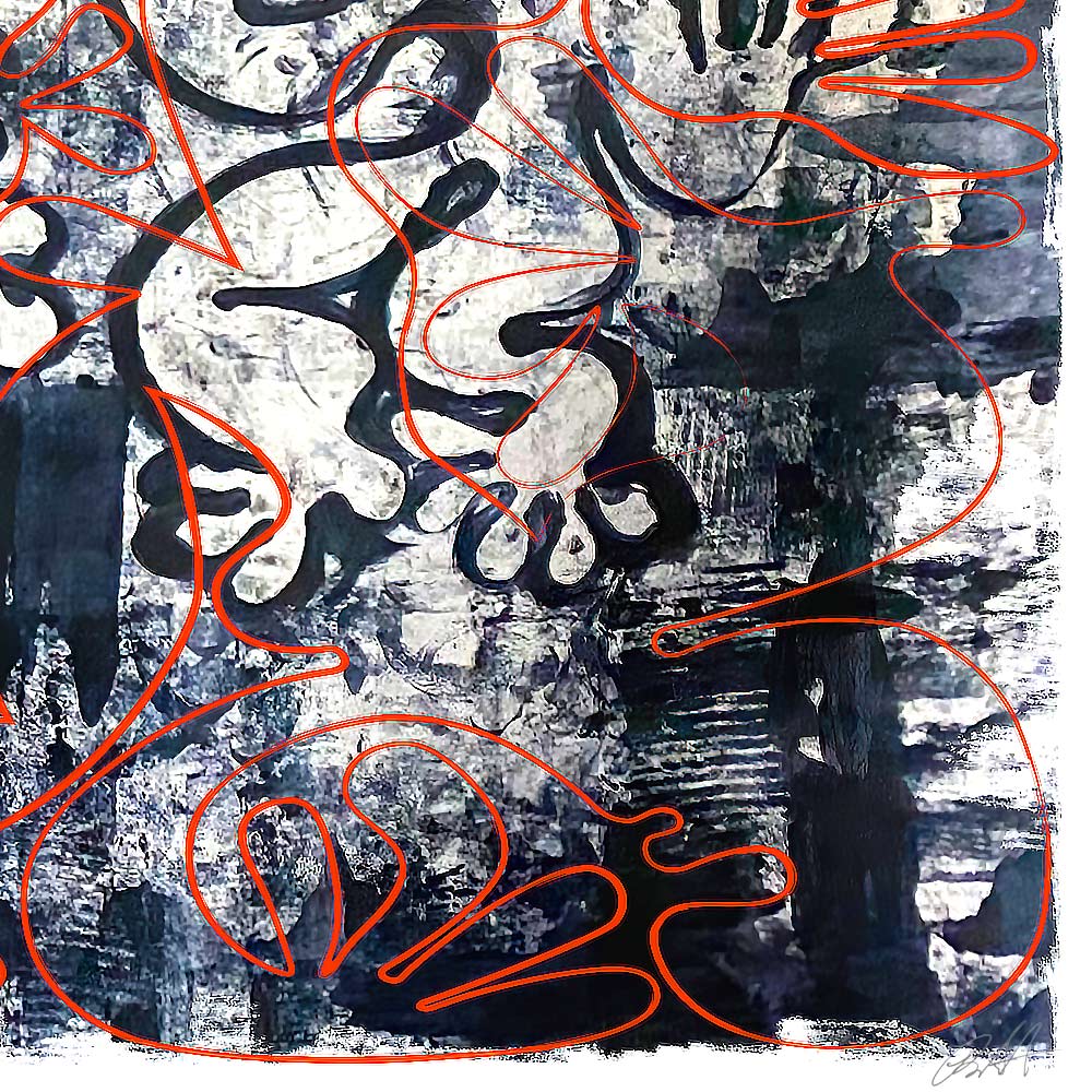 "Tavarua Kava Ghosts: Detail" 2019© by Robert Santore | Hand painted limited edition mono-print on the finest archival hot press cotton rag paper with hand torn edges. Each one is slightly different and is an original on it's own. First painted in 2019 in the Texas studio ending in January of 2021.