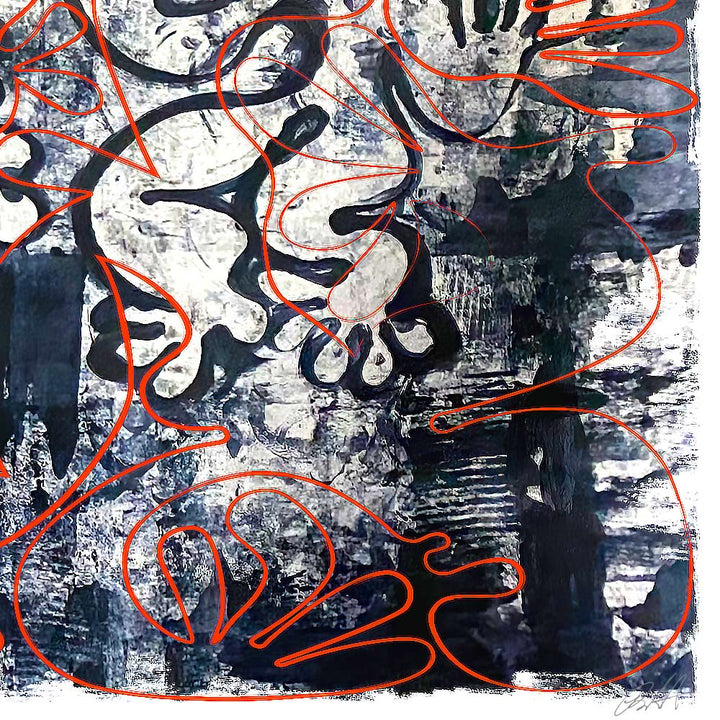 "Tavarua Kava Ghosts: Detail" 2019© by Robert Santore | Hand painted limited edition mono-print on the finest archival hot press cotton rag paper with hand torn edges. Each one is slightly different and is an original on it's own. First painted in 2019 in the Texas studio ending in January of 2021.