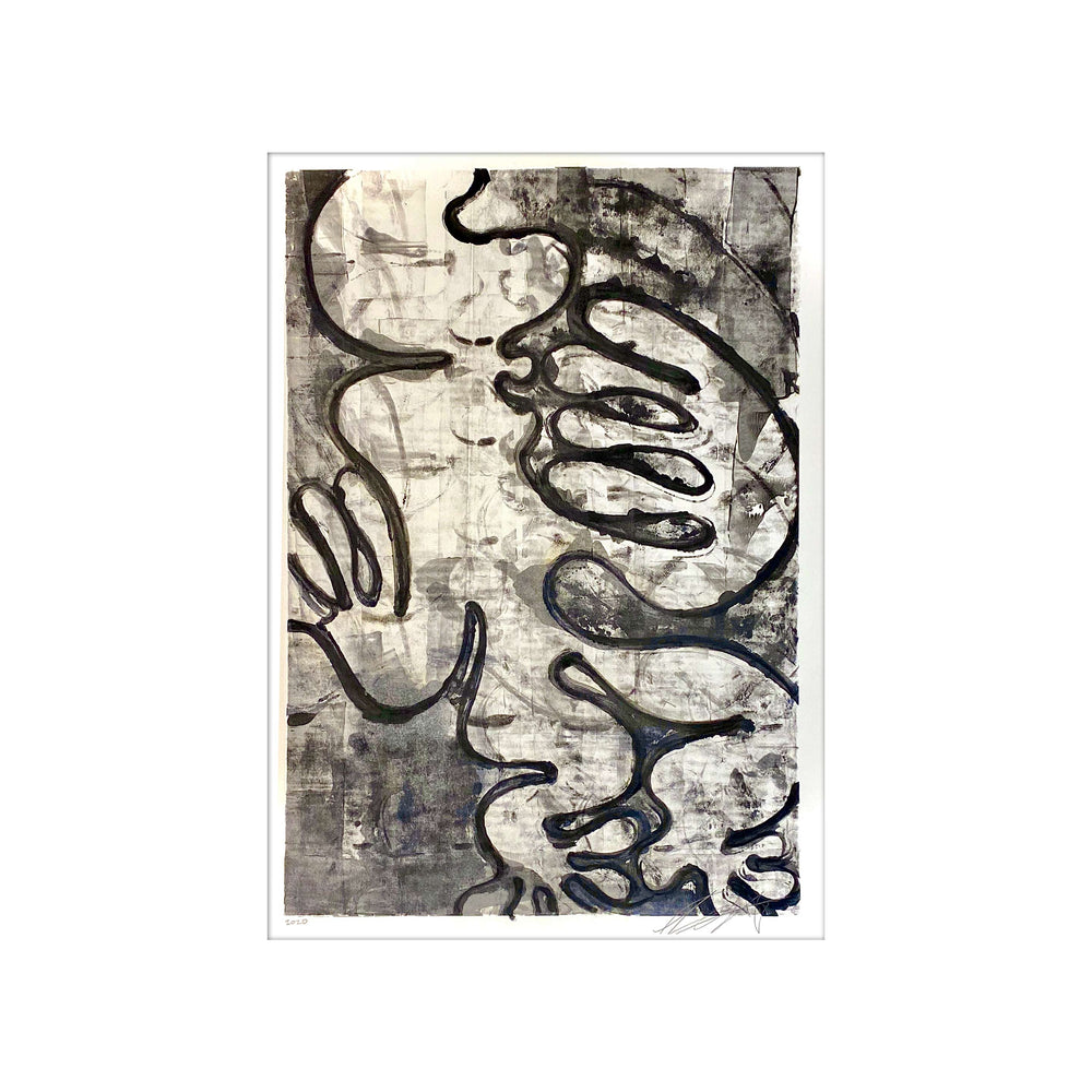 Tavarua Kava Dancer No.3, by Robert Santore ©2020. Framed, hand painted artist proof monoprint, watercolor and gouache on the finest archival hot press cotton rag paper with hand torn edges. Available as a limited edition giclée.