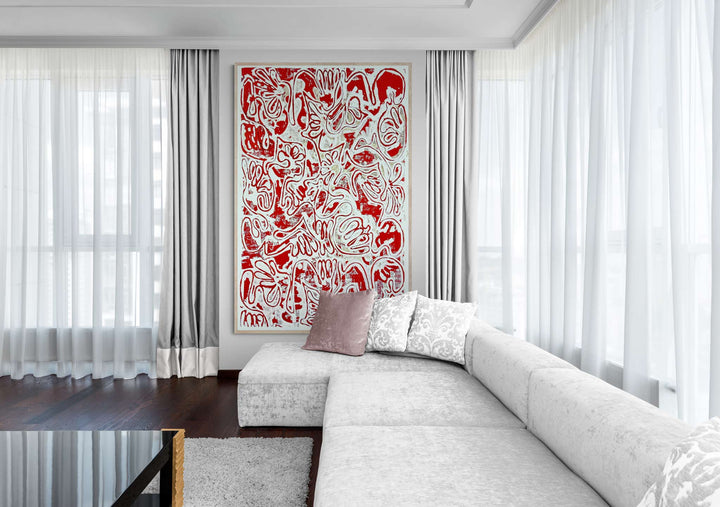 "Tavarua Kava Ghosts Red No 1" 2021© by Robert Santore | Hand painted limited edition mono-print on the finest archival hot press cotton rag paper with hand torn edges. Each one is slightly different and is an original on it's own. Painted the Texas studio.