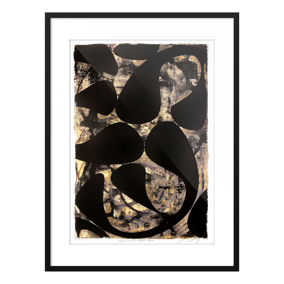 August 11, 2020 Black, by Robert Santore ©2020. Framed & unframed, hand painted artist proof monoprint, watercolor and gouache on the finest archival hot press cotton rag paper with hand torn edges. Available as a limited edition giclée