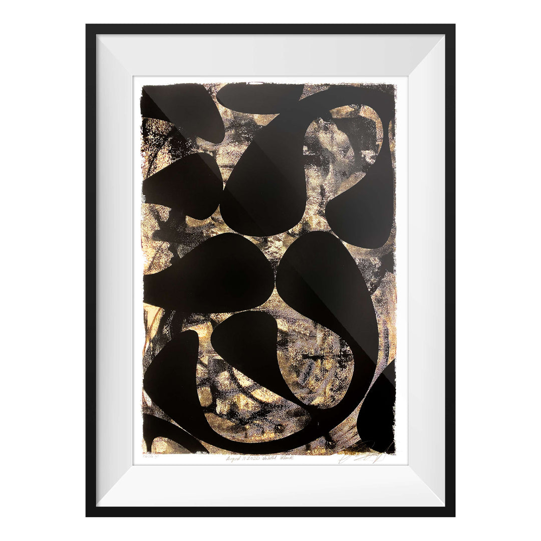 August 11, 2020 Black, by Robert Santore ©2020. Framed & unframed, hand painted artist proof monoprint, watercolor and gouache on the finest archival hot press cotton rag paper with hand torn edges. Available as a limited edition giclée