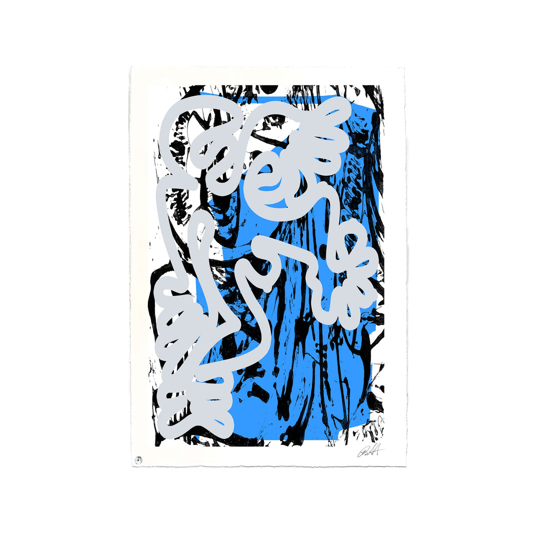 Berlin Wall 2021 Light Blue/ Blue No 1 by Robert Santore ©2021. Unframed, Hand painted artist wood block print, hand printed on the finest archival hot press cotton rag oil paper with hand torn edges. Painted in the Texas studio.