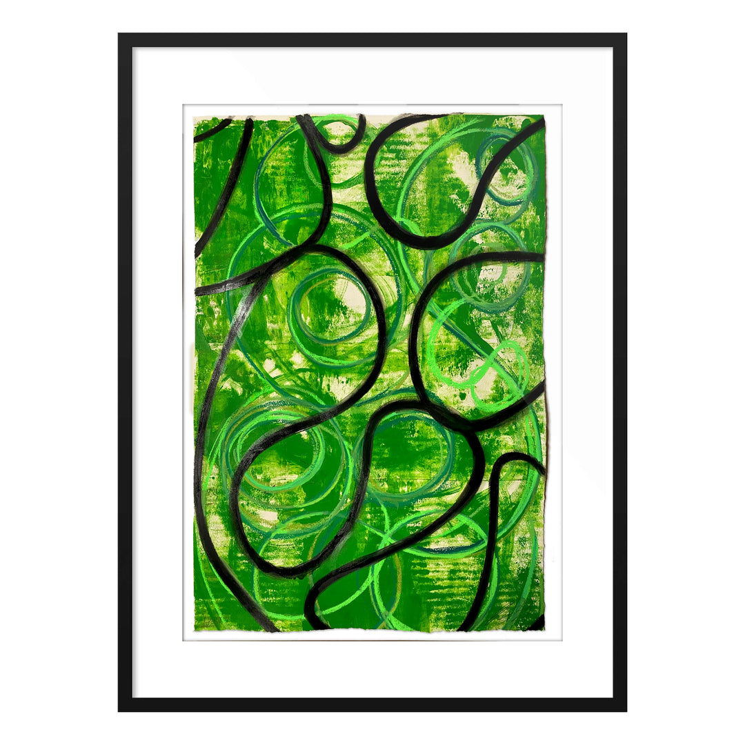 August 29 2020 Green, by Robert Santore ©2020. Framed, hand painted artist proof monoprint, watercolor and gouache on the finest archival hot press cotton rag paper with hand torn edges. Available as a limited edition giclée.