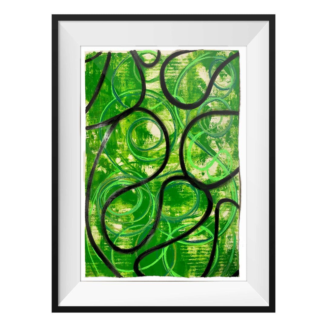 August 29 2020 Green, by Robert Santore ©2020. Framed, hand painted artist proof monoprint, watercolor and gouache on the finest archival hot press cotton rag paper with hand torn edges. Available as a limited edition giclée.