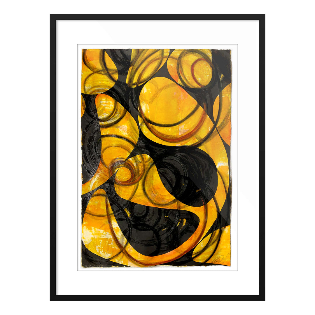 August 29 2020 Yellow, by Robert Santore ©2020. Framed, hand painted artist proof monoprint, watercolor and gouache on the finest archival hot press cotton rag paper with hand torn edges. Available as a limited edition giclée.