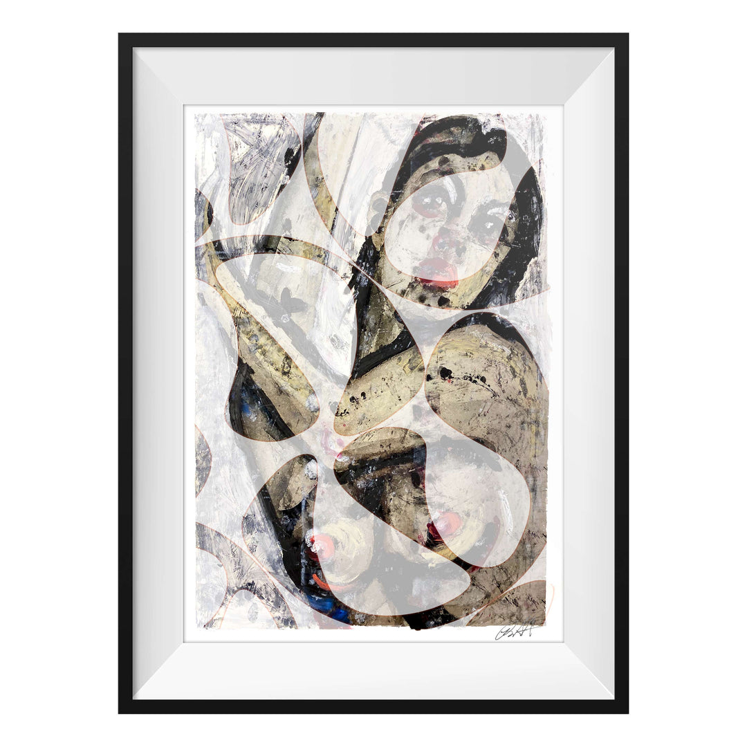 Manhattan COVID Nude No 5 V4, by Robert Santore ©2020. Framed & unframed, hand painted artist proof monoprint, watercolor and gouache on the finest archival hot press cotton rag paper with hand torn edges. Available as a limited edition giclée