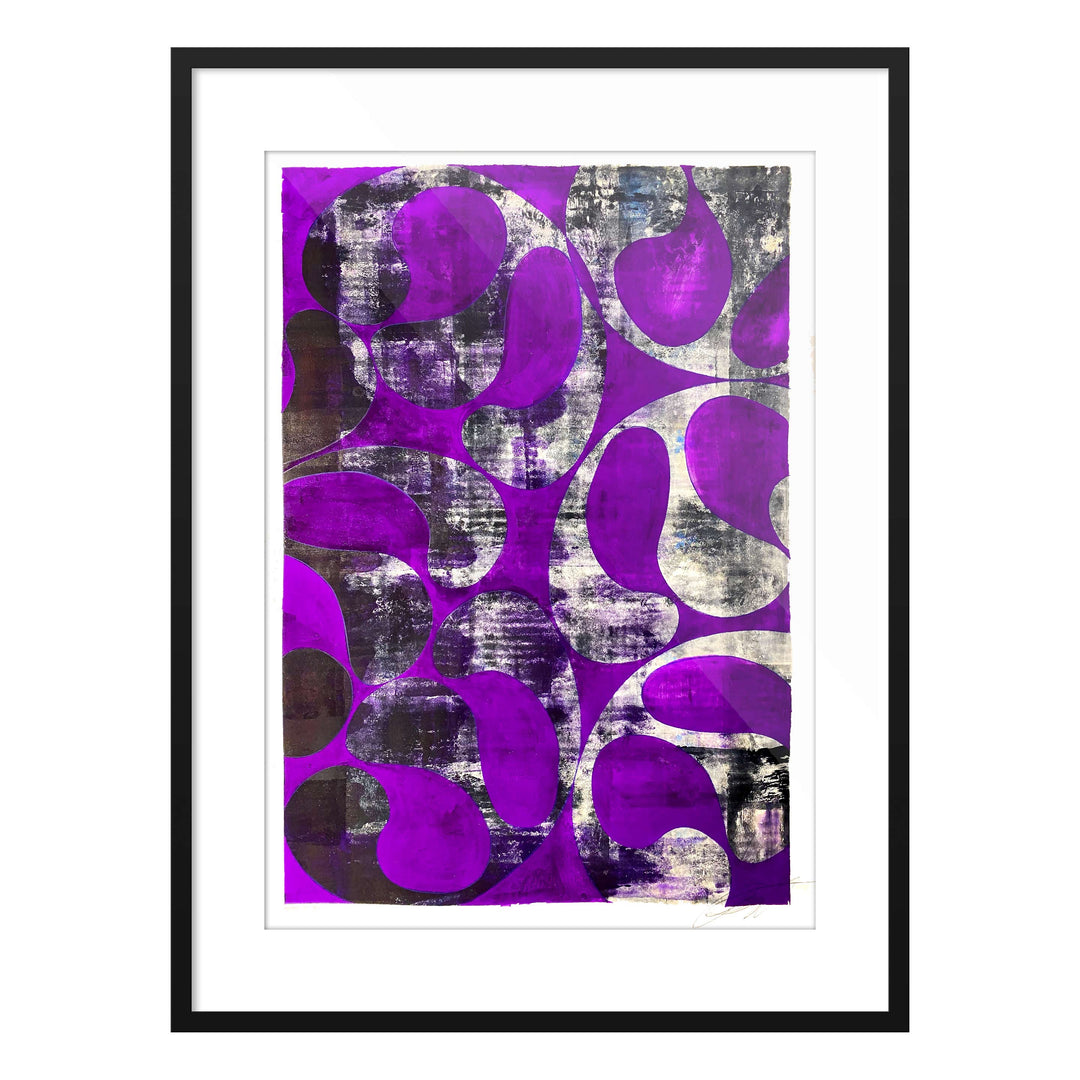 Jellyfish Study Violet No1, by Robert Santore ©2020. Framed, hand painted artist proof monoprint, watercolor and gouache on the finest archival hot press cotton rag paper with hand torn edges. Available as a limited edition giclée.