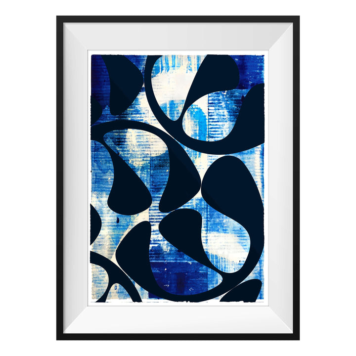 Ocean Blue No 2, by Robert Santore ©2020.  Framed, hand painted artist proof monoprint, watercolor and gouache on the finest archival hot press cotton rag paper with hand torn edges. Available as a limited edition giclée.