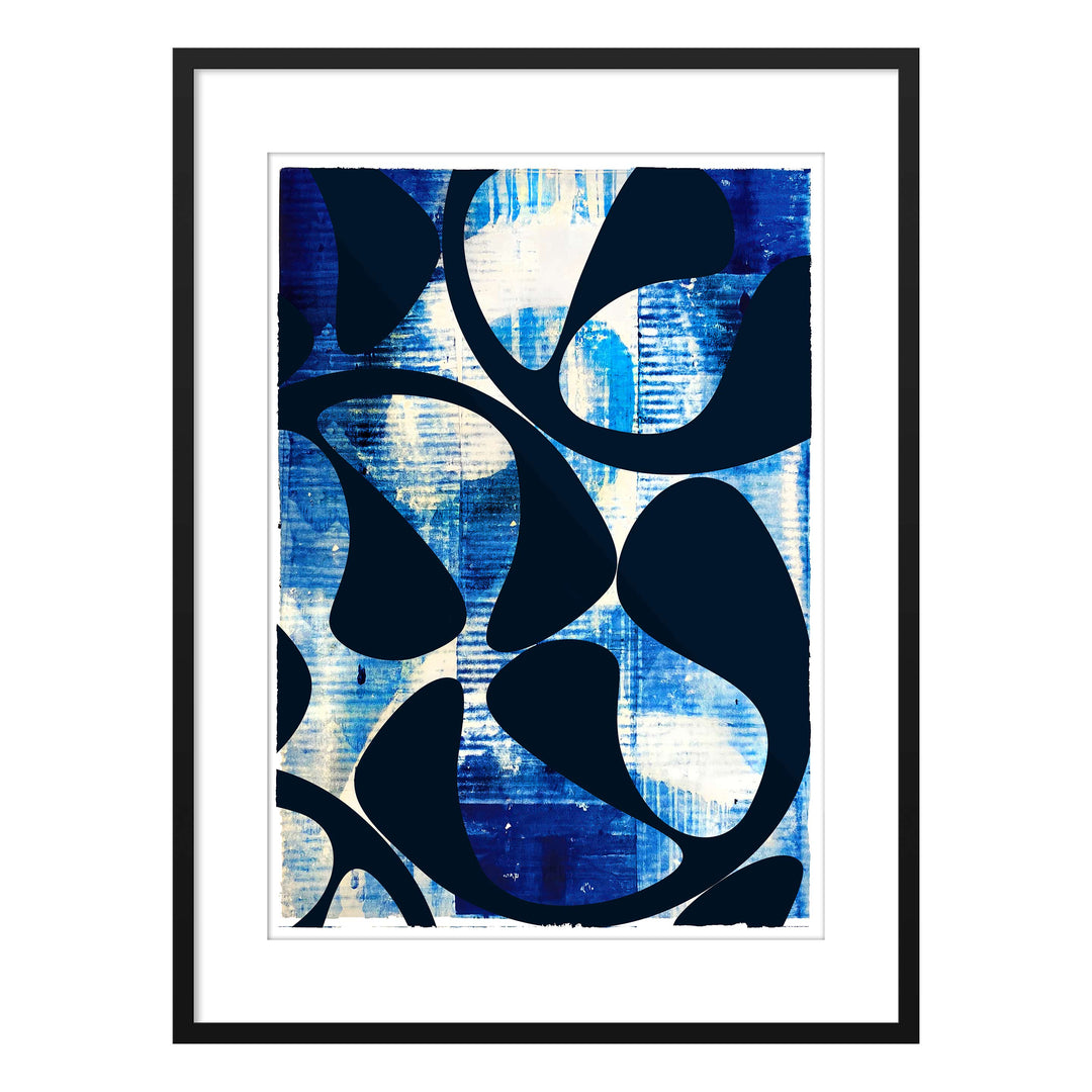 Ocean Blue No 2, by Robert Santore ©2020. Framed, hand painted artist proof monoprint, watercolor and gouache on the finest archival hot press cotton rag paper with hand torn edges. Available as a limited edition giclée.