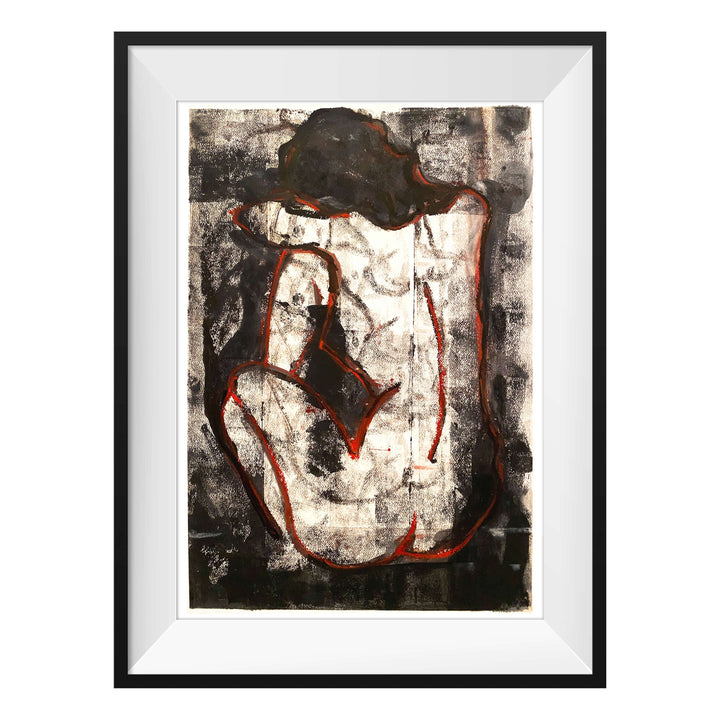 Manhattan COVID Nude No 1 V1, by Robert Santore ©2020. Framed & unframed, hand painted artist proof monoprint, watercolor and gouache on the finest archival hot press cotton rag paper with hand torn edges. Available as a limited edition giclée