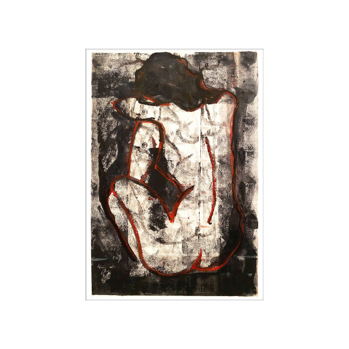 Manhattan COVID Nude No 1 V1, by Robert Santore ©2020. Framed & unframed, hand painted artist proof monoprint, watercolor and gouache on the finest archival hot press cotton rag paper with hand torn edges. Available as a limited edition giclée