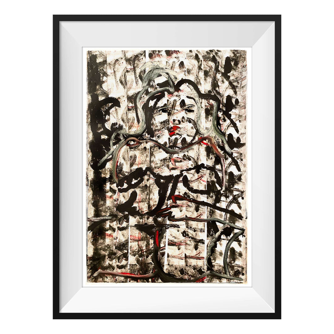 Manhattan COVID Nude No 2 V2, by Robert Santore ©2020. Framed & unframed, hand painted artist proof monoprint, watercolor and gouache on the finest archival hot press cotton rag paper with hand torn edges. Available as a limited edition giclée.