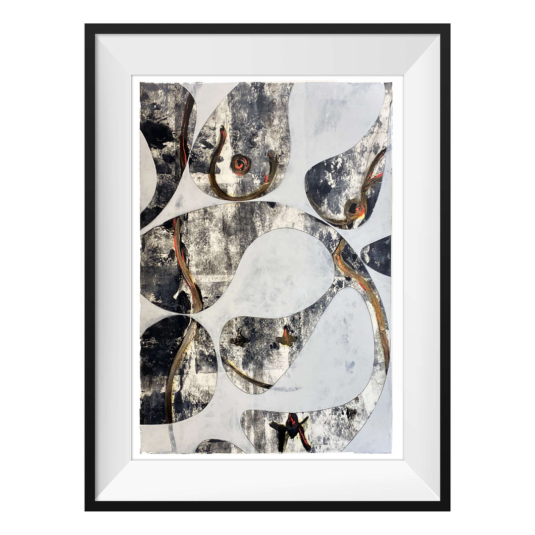 Manhattan COVID Nude No 4 V2, by Robert Santore ©2020. Framed & unframed, hand painted artist proof monoprint, watercolor and gouache on the finest archival hot press cotton rag paper with hand torn edges. Available as a limited edition giclée.