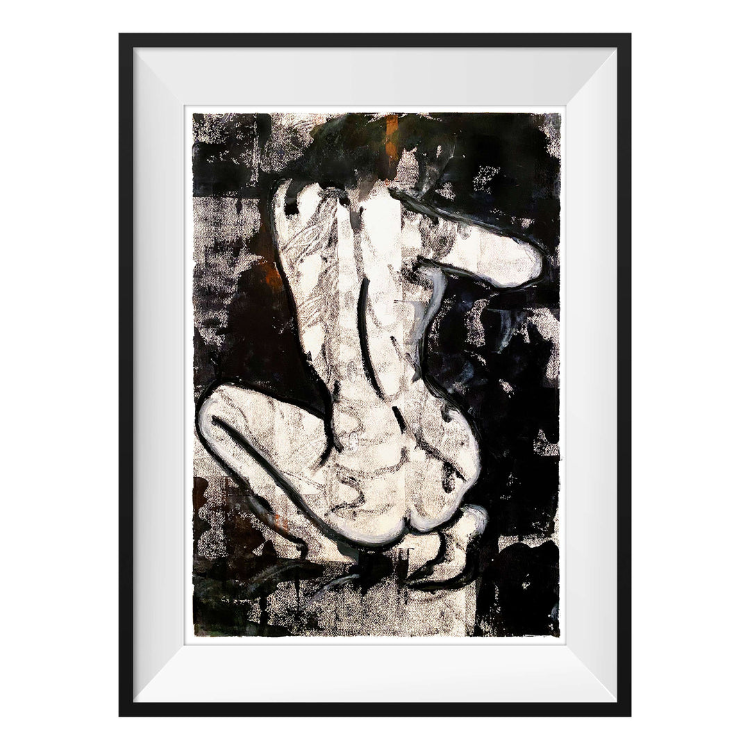 Manhattan COVID Nude No 3 V1, by Robert Santore ©2020. Framed & unframed, hand painted artist proof monoprint, watercolor and gouache on the finest archival hot press cotton rag paper with hand torn edges. Available as a limited edition giclée.