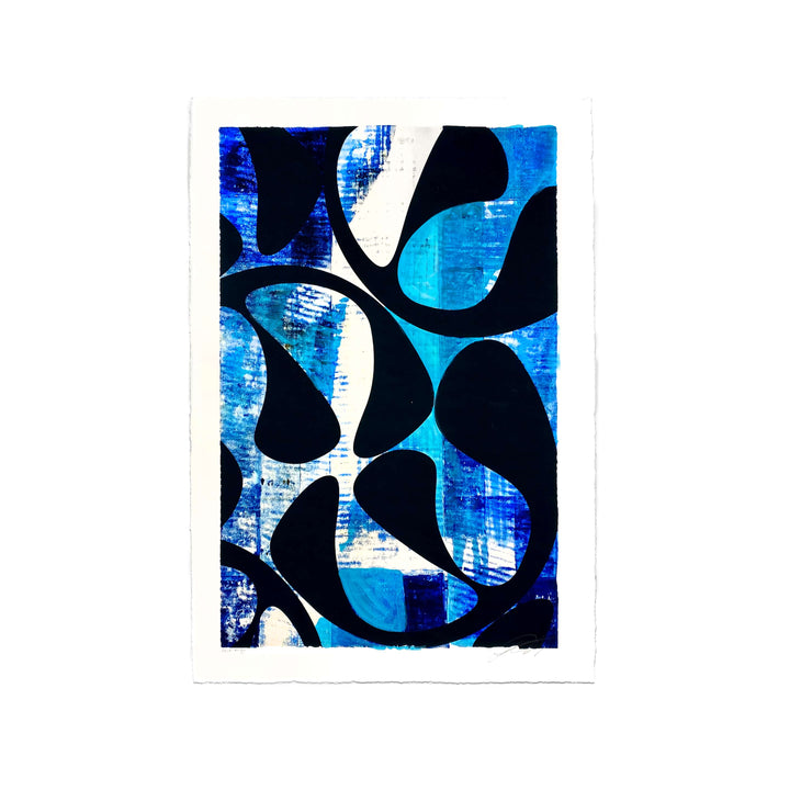 Ocean Blue No 1, by Robert Santore ©2020. Framed, hand painted artist proof monoprint, watercolor and gouache on the finest archival hot press cotton rag paper with hand torn edges. Available as a limited edition giclée.