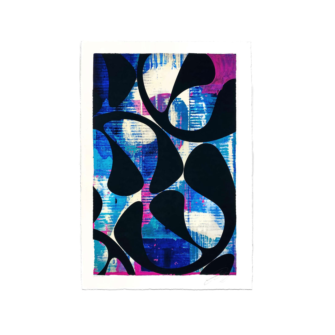 Ocean Blue No 2.1, by Robert Santore ©2020. Framed, hand painted artist proof monoprint, watercolor and gouache on the finest archival hot press cotton rag paper with hand torn edges. Available as a limited edition giclée.
