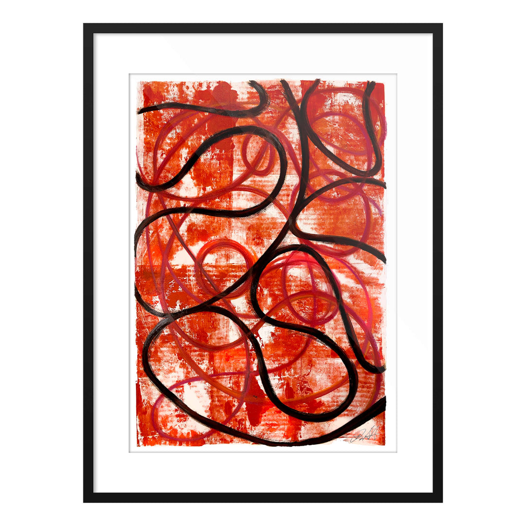 Red Rain 2020 No 4, by Robert Santore ©2020. Framed, hand painted artist proof monoprint, watercolor and gouache on the finest archival hot press cotton rag paper with hand torn edges. Available as a limited edition giclée.